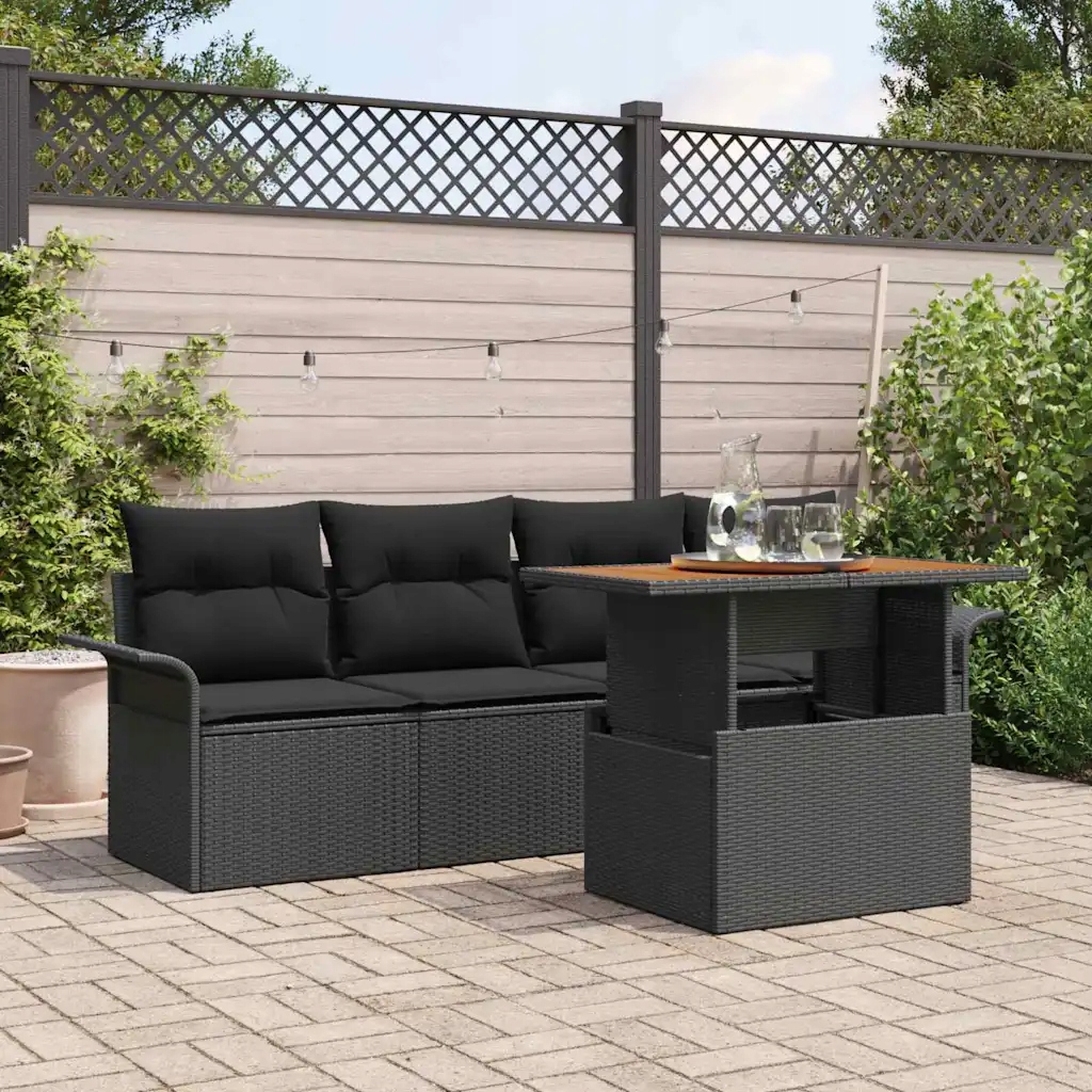vidaXL Sada zahradních pohovek s úložištěm 5 pcs Černá Poly ratan