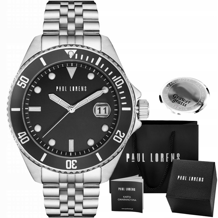 Pánské hodinky Paul Lorens Torez s datumovkou Stříbrné S Gravírováním