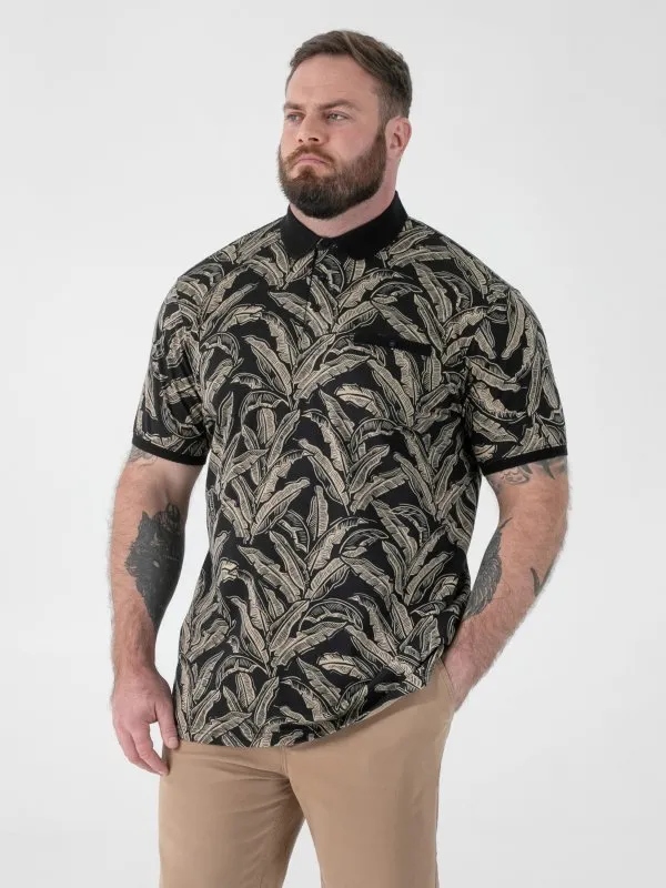 Tričko Pánské Polo s květinami Černá PALMER-D555 Velké Velikosti 3XL