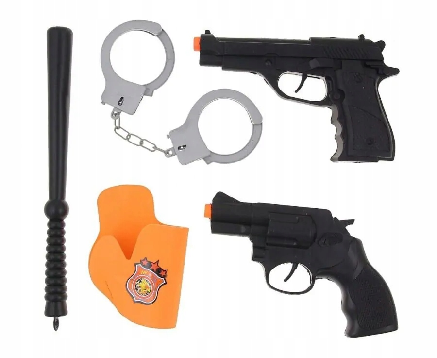 ZESTAW POLICJANTA PAŁKA PISTOLET REWOLWER KAJDANKI