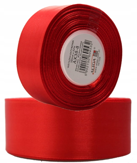 wstążka satynowa 38mmx32m CZERWONA | AX38-08 — 2