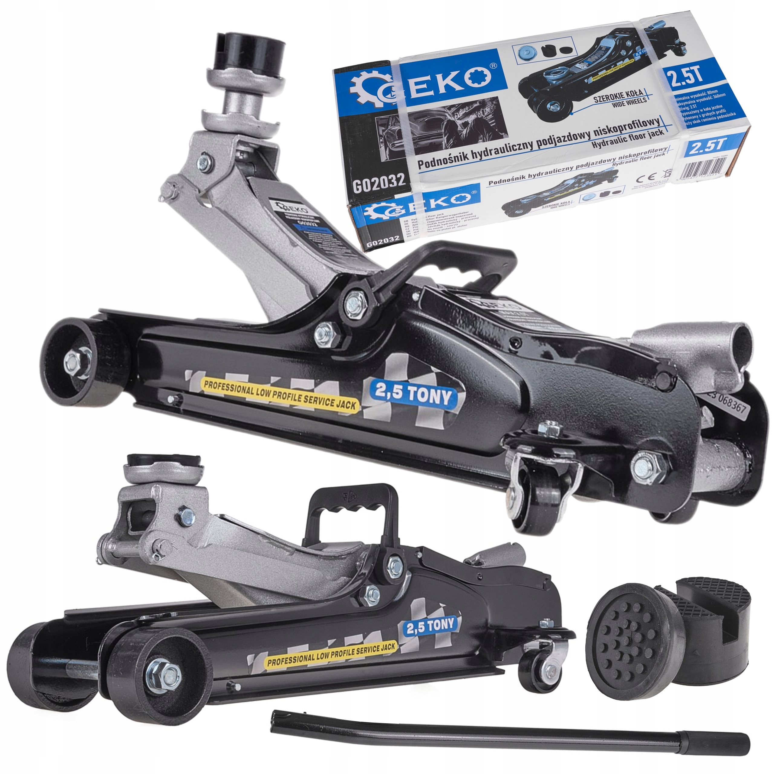 PODNOŚNIK SAMOCHODOWY LEWAREK NISKOPROFILOWY 2,5T ŻABA GUMA STALOWE KOŁA
