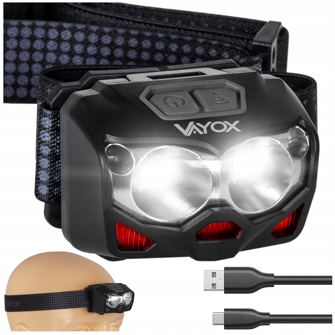 НАЛОБНИЙ ЛІХТАР НАЛОБНИЙ ЛІХТАР AKU СВІТЛОДІОДНИЙ ДАТЧИК USB VAYOX