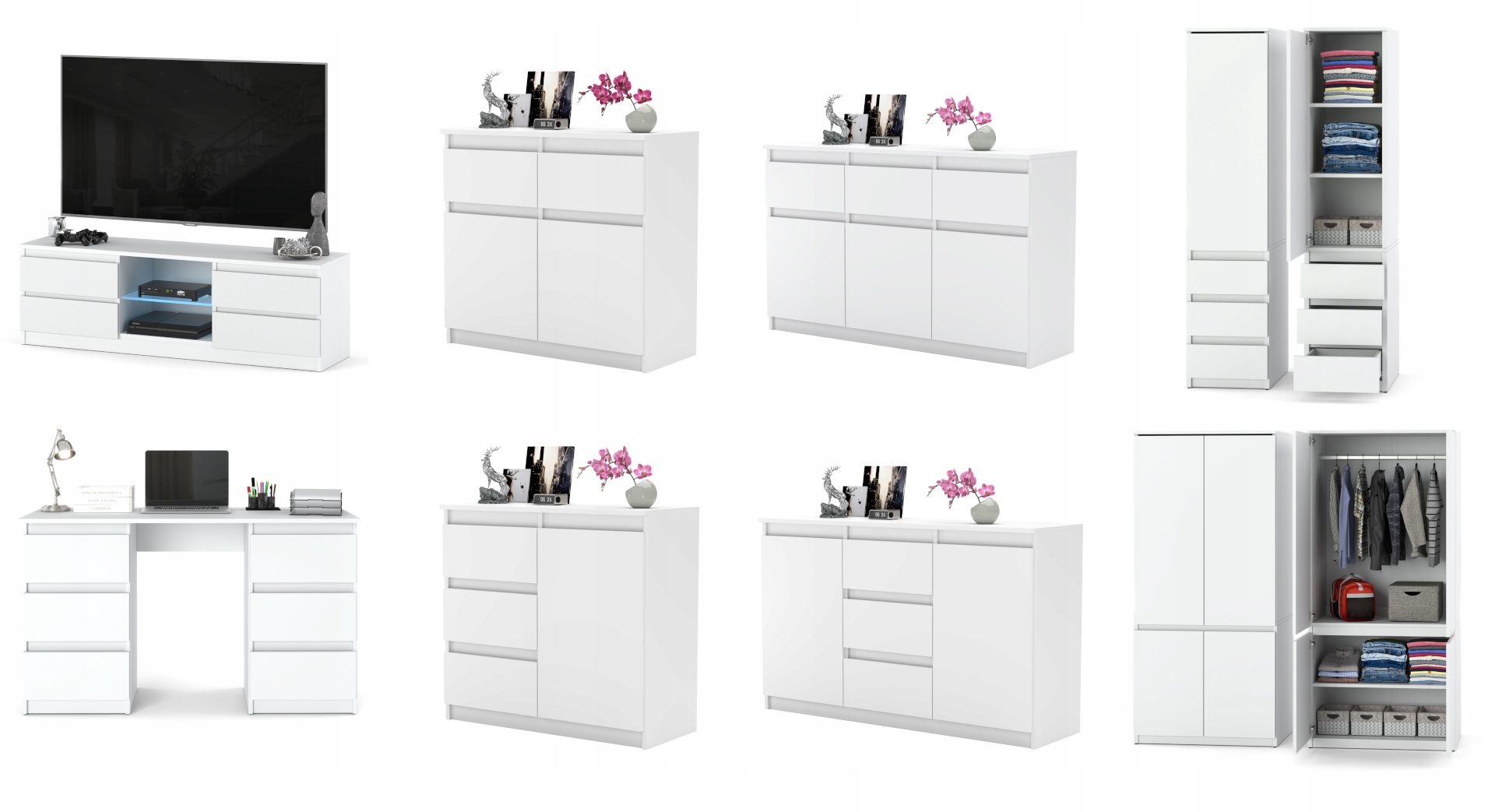 Szafa BIALA 80cm 4 drzwi Modułowa Garderoba na ubrania Sypialnia Marka AZ team