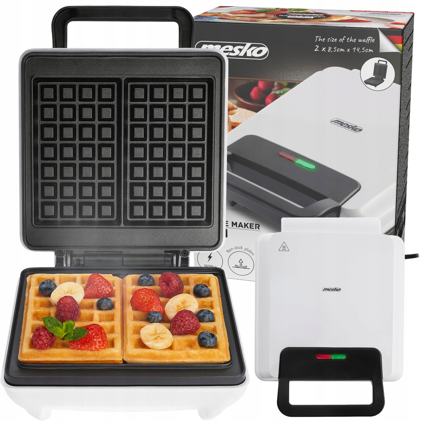 Vaflovač Na 2 Silné, Nadýchané, Křupavé Vafle XXL Povrchová Úprava Non-stick 1800 W