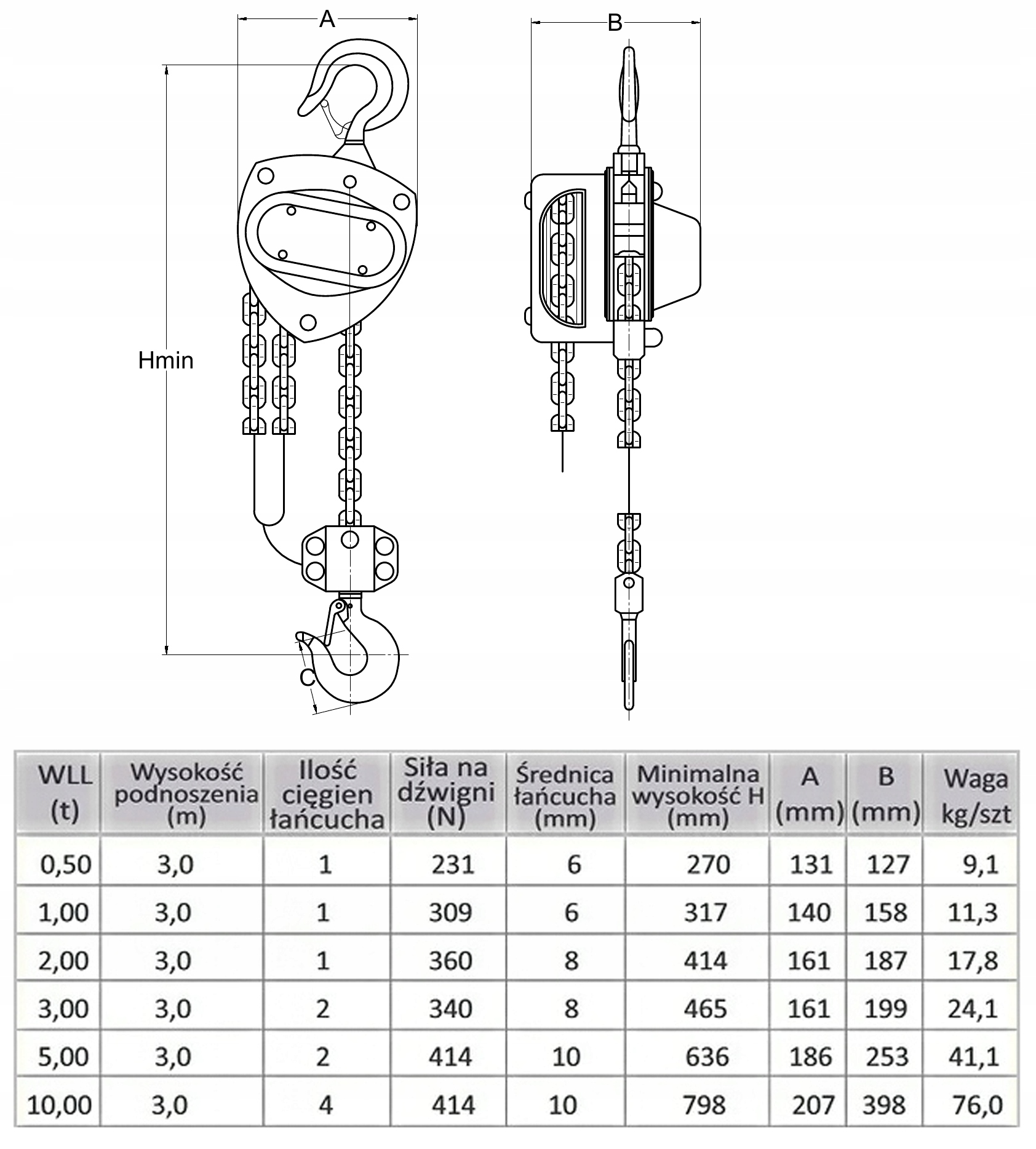 Wciągarka Łańcuchowa Ręczna 10000kg 10T 3m Marka inna