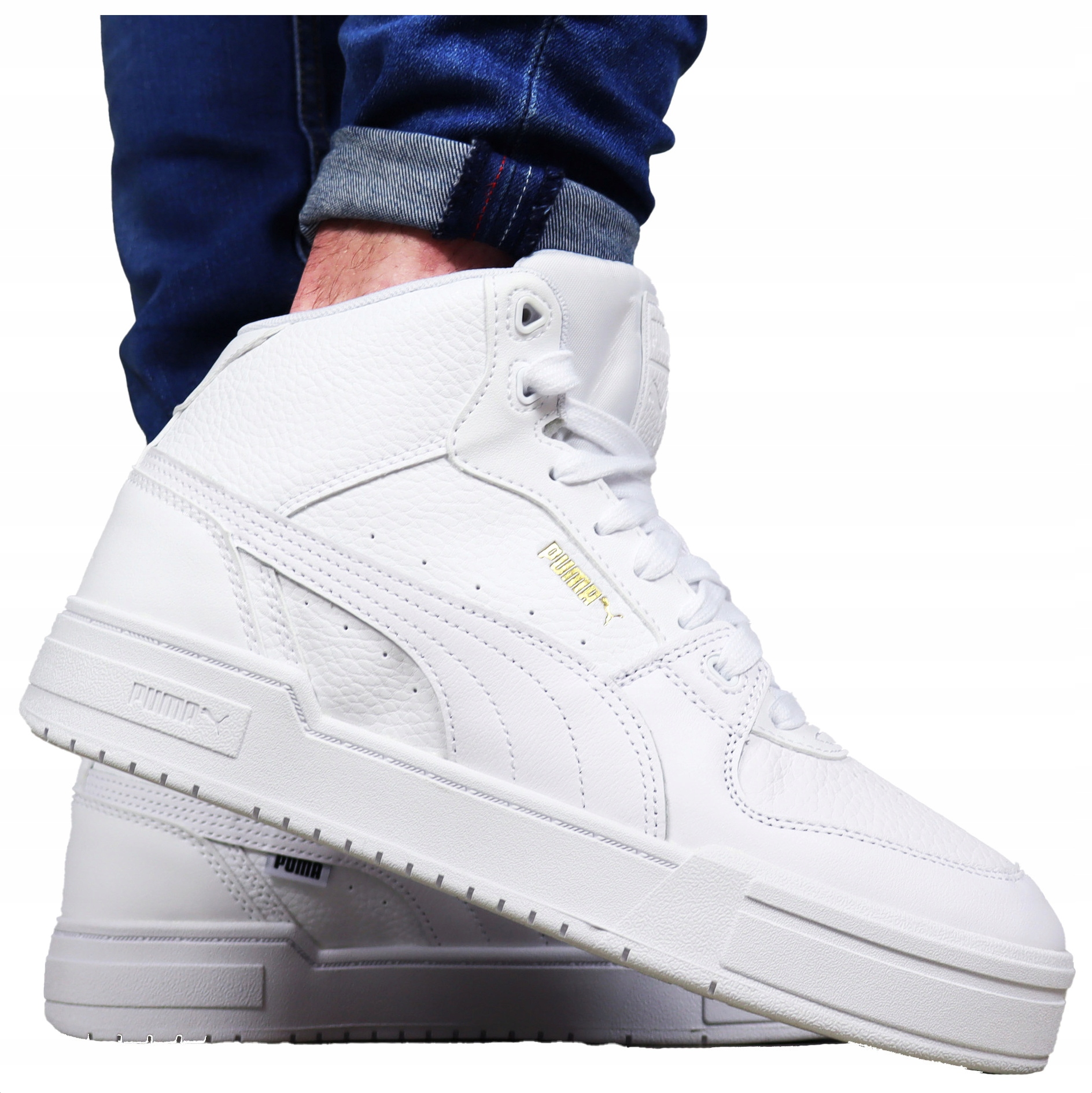 Puma Kožené pánské boty Bílé sportovní kožené vysoké tenisky Pohodlné