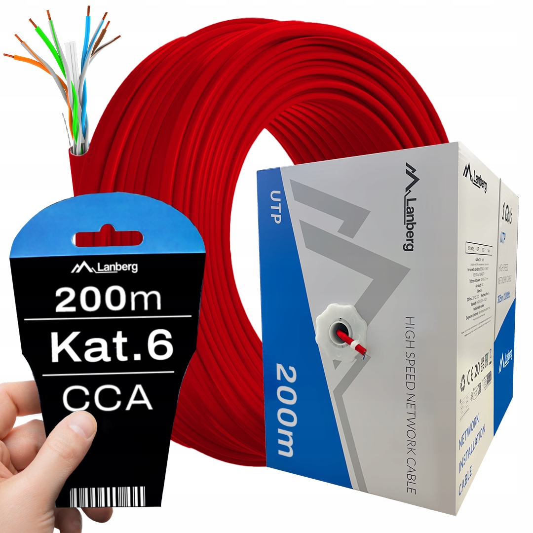 Kabel Przewód Sieciowy Lan Skrętka RJ45 Utp KAT.6 CAT.6 200M Szybki Lanberg