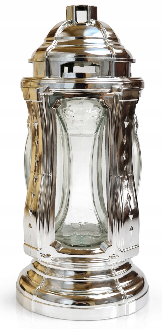 Znicz PREMIUM lampion latarnia SREBRNA FLAMIA WYSOKI 32cm