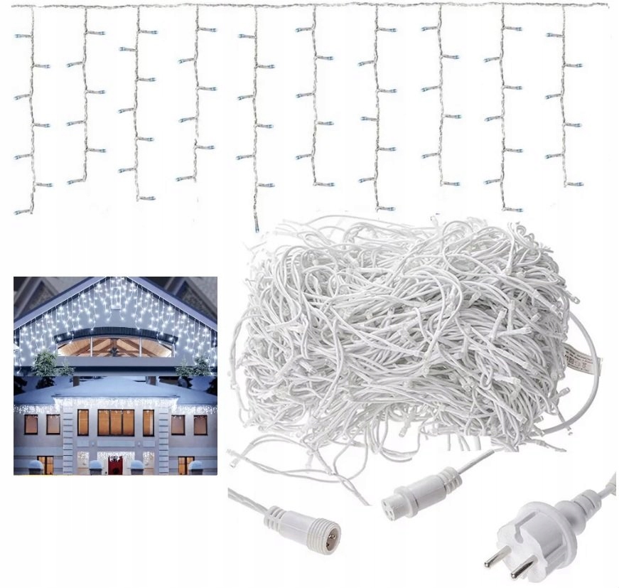 Sople 200 Led Bílá Studená Záclona Závěs Programátor Vánoční Osvětlení Na Stromeček 7 M