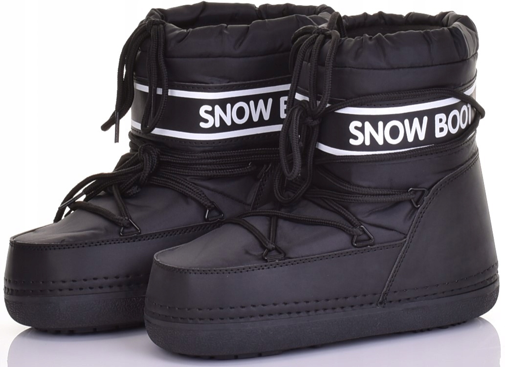 MODNE ŚNIEGOWCE DAMSKIE WSUWANE BUTY ZIMOWE BOOT Kolor czarny