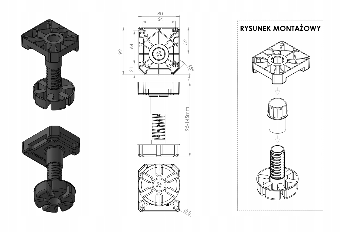 NOGA NÓŻKA MEBLOWA KUCHENNA H95+ KLIP Model multileg