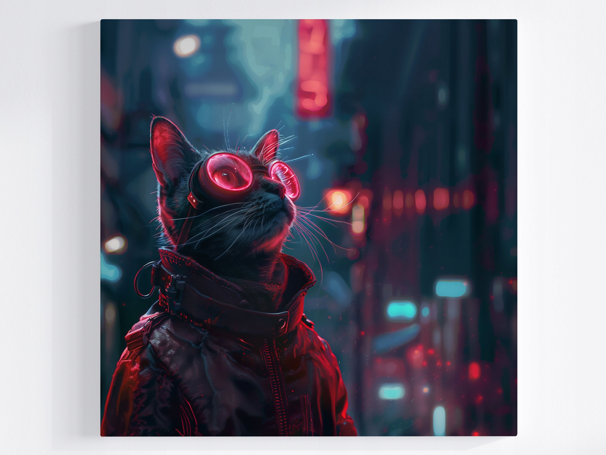 Obraz Na Plátně Canvas Cyberpunk Kočka Kocur Brýle Techno Neon 80x80