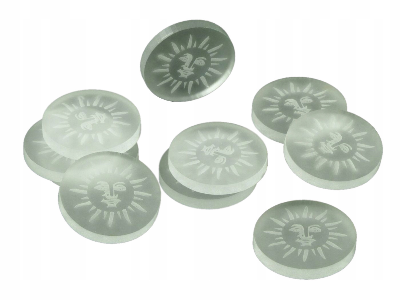 Żetony okrągłe, pleksi, satynowe, słońce (10)