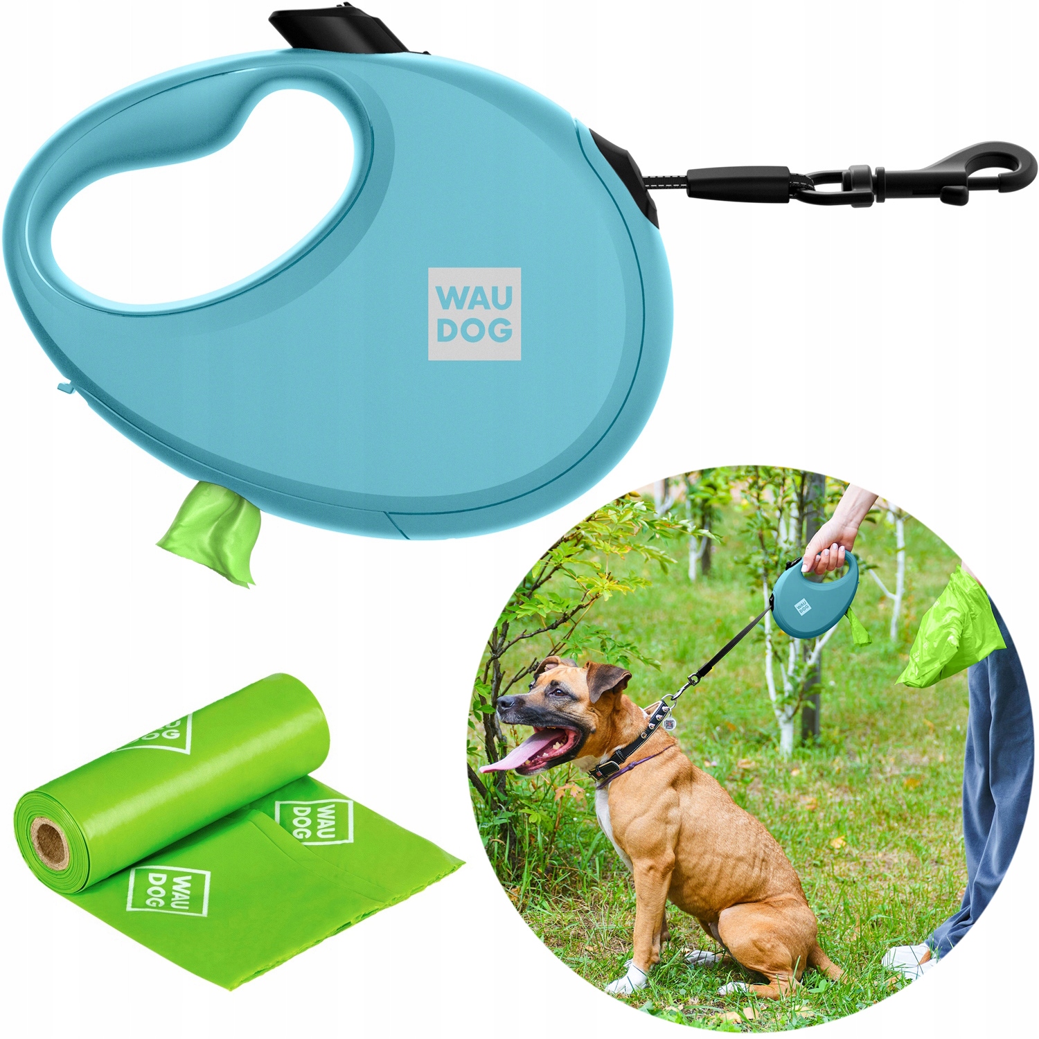 Levně Vodítko pro psa s pouzdrem na sáčky, odrazové, velikost L, do 40 kg