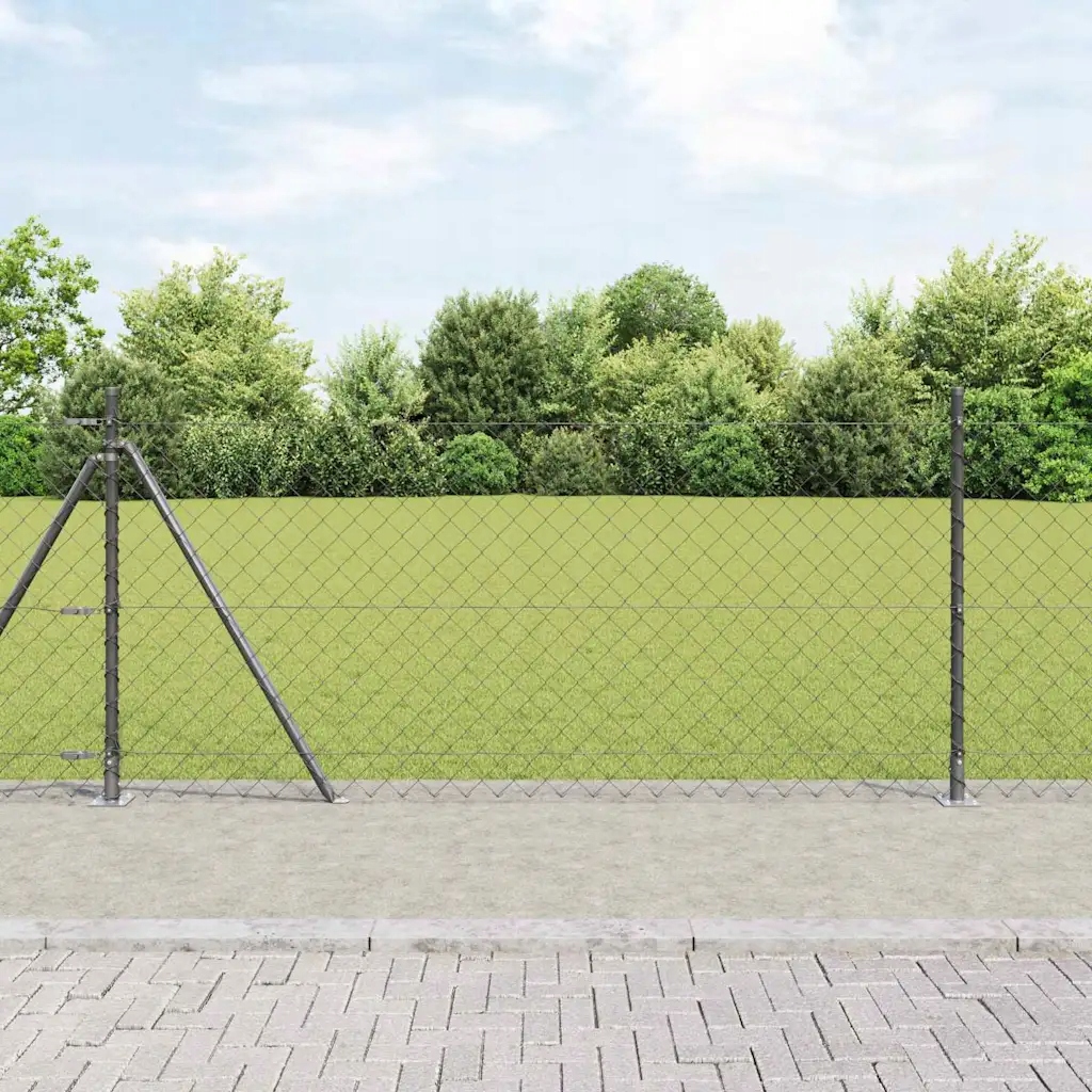 Řetězový plot se sloupy Šedá 0.8 x 10 m Ocel Šedá 3351264