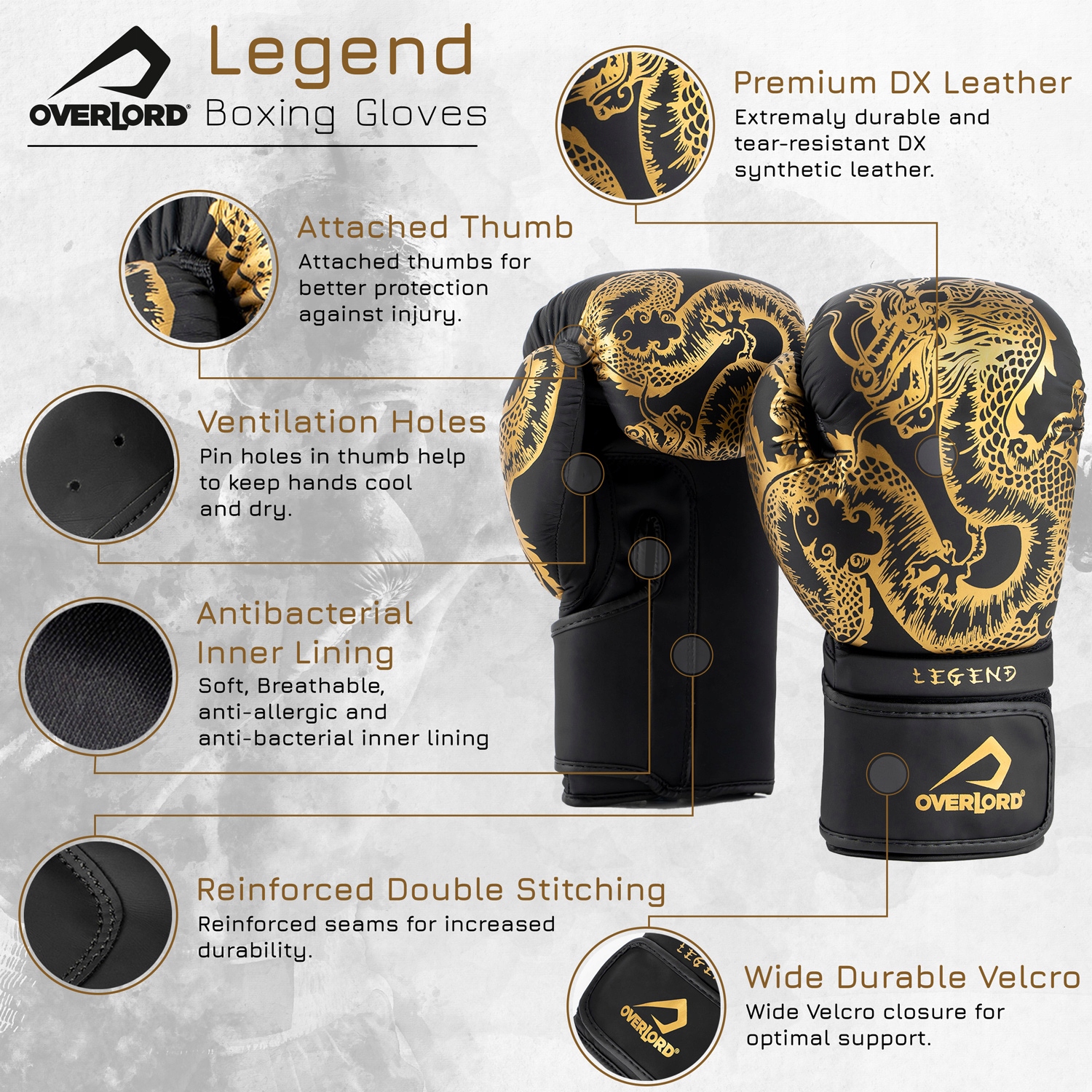 RĘKAWICE BOKSERSKIE SPARINGOWE TRENINGOWE CZARNE Overlord 12 oz Model Legend