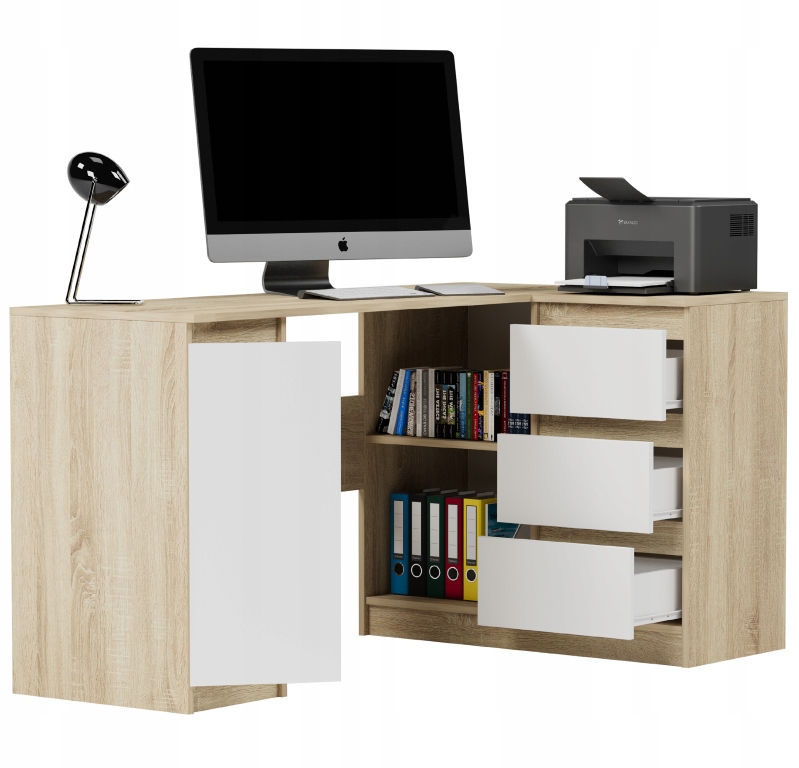 Biurko narożne komputer 3sz 150cm sonoma biały N12