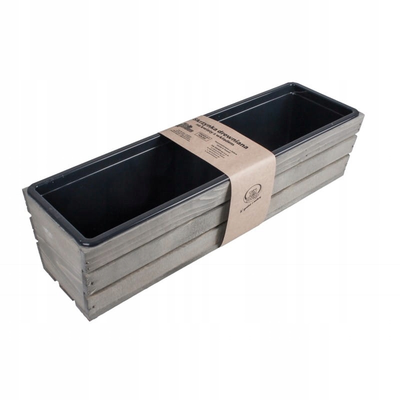 Šedá Dřevěná Balkonová Skříňka Na Květiny A Bylinky S Vložkou 60x18x15 cm