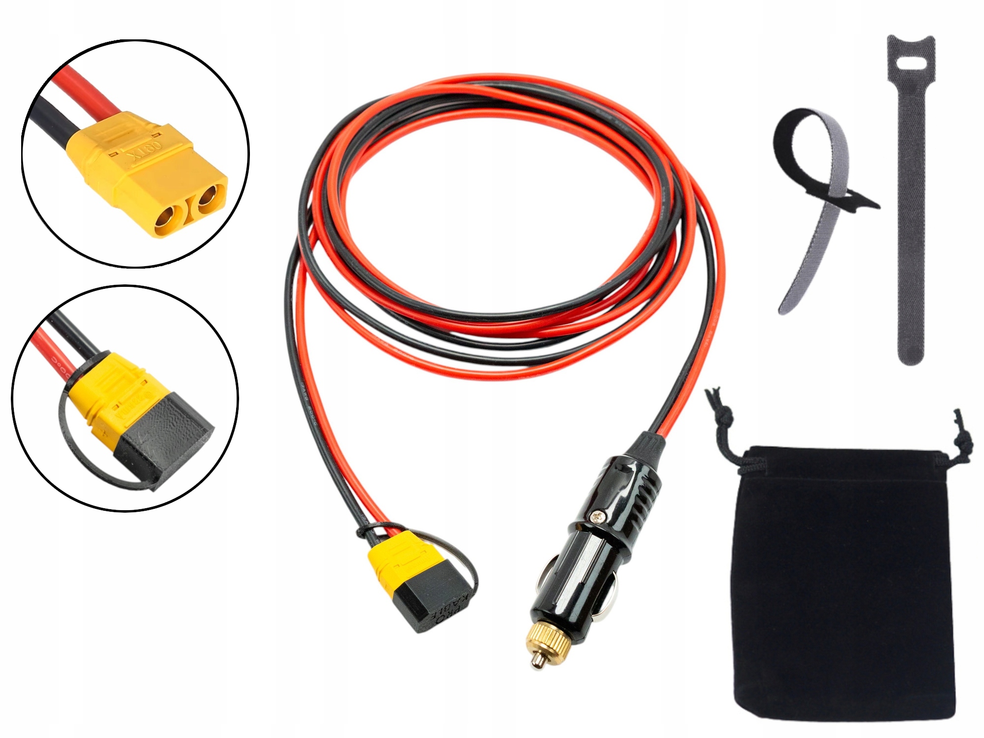 Kabel XT90 do ładowania stacji z gniazda zapalniczki samochodowej 1,5m