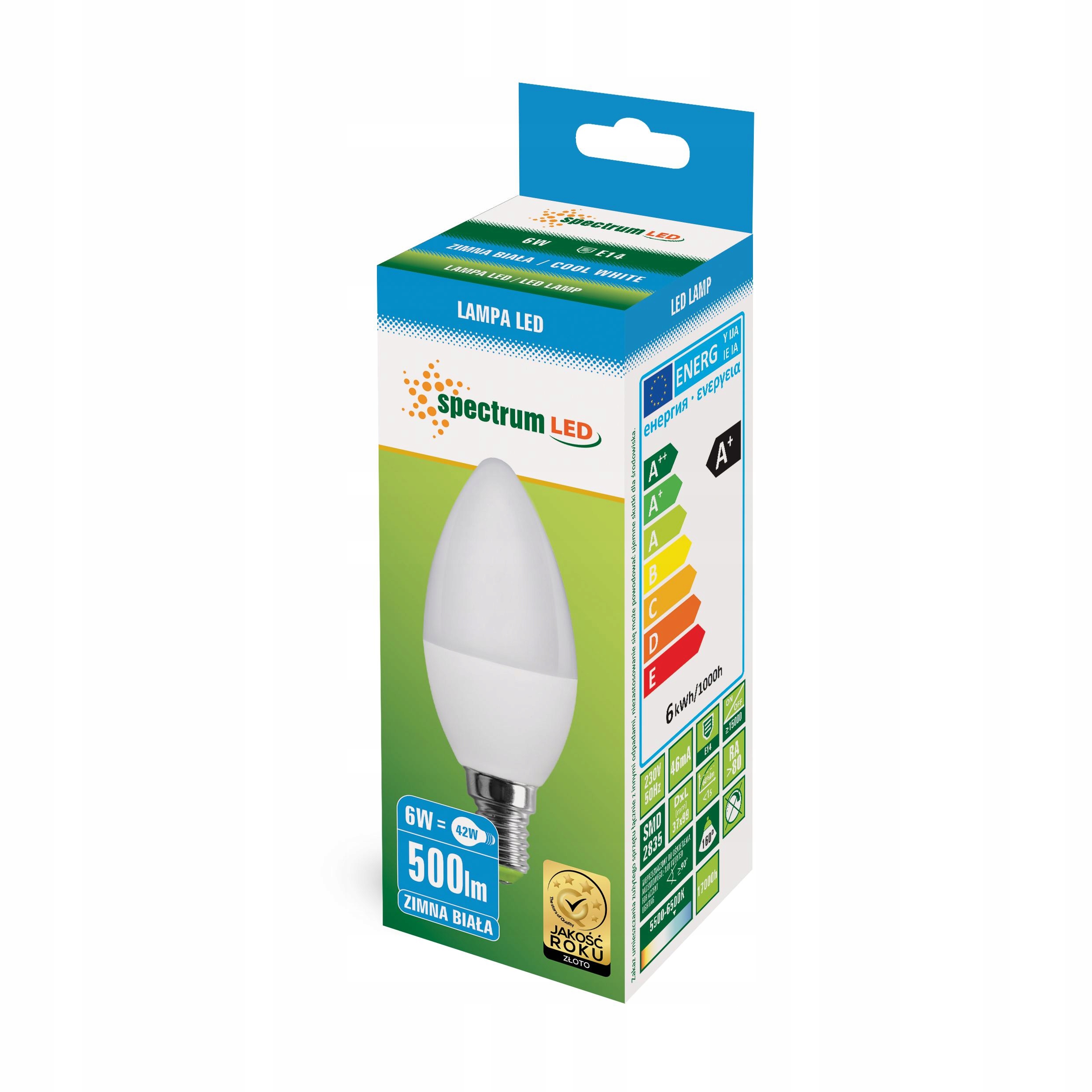 

Żarówka Led Spectrum świeca E27 6W 230V Cw 560lm