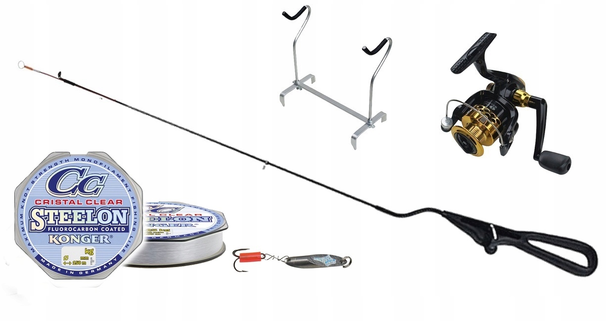 ZESTAW PODLODOWY 1 X WĘDKA NA SPŁAWIK I BŁYSTKI 1 X KOŁOWROTEK NA LÓD