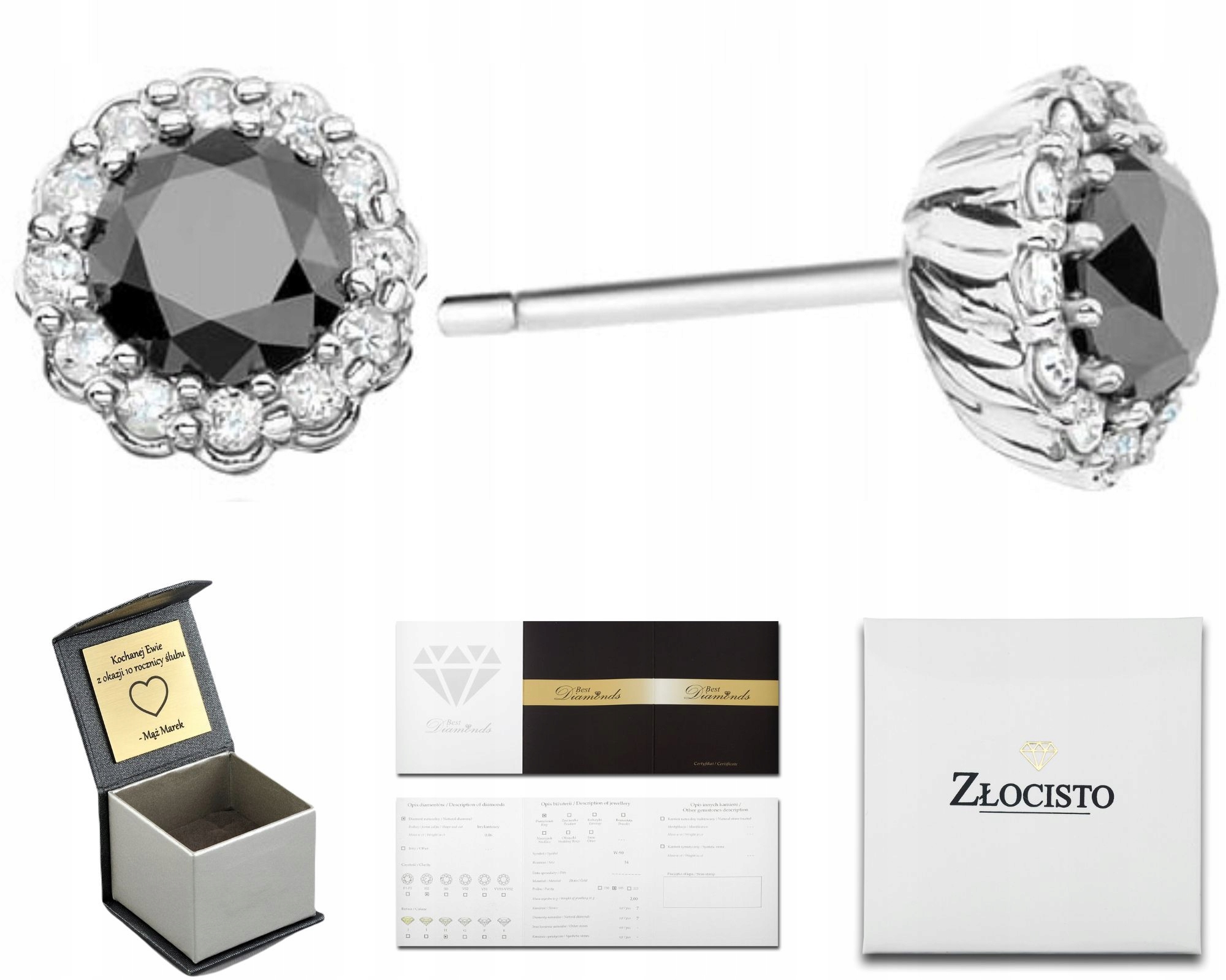 Bílé Zlaté Náušnice S Černými Brilianty