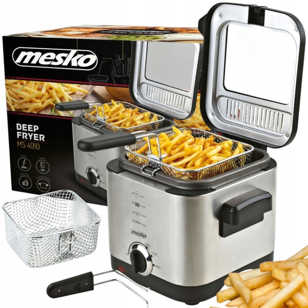 Frytkownica Tradycyjna mała Frytownica Olejowa z oknem 1.5L 900W Srebrna