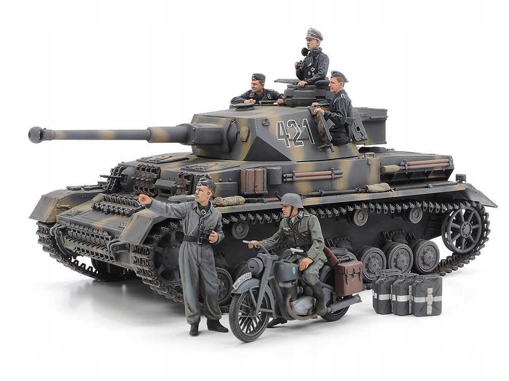 Tank PzKpfw IV Ausf.G Early motocykl Dkw NZ350 model 25209 Tamiya