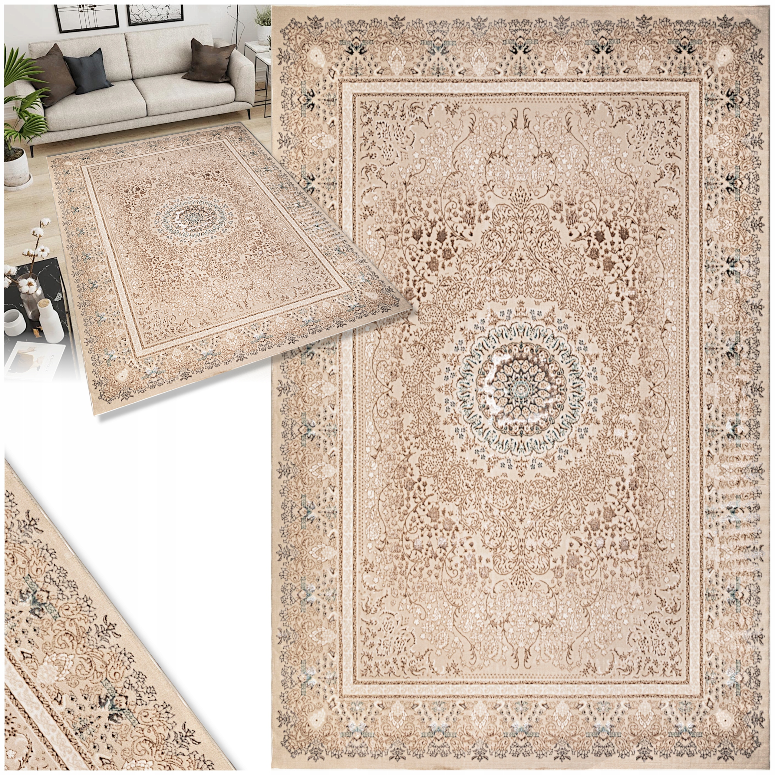 Koberec Do Obývačky Veľký Béžový Mäkký 160x220 Moderný Štýlový Glamour Módny