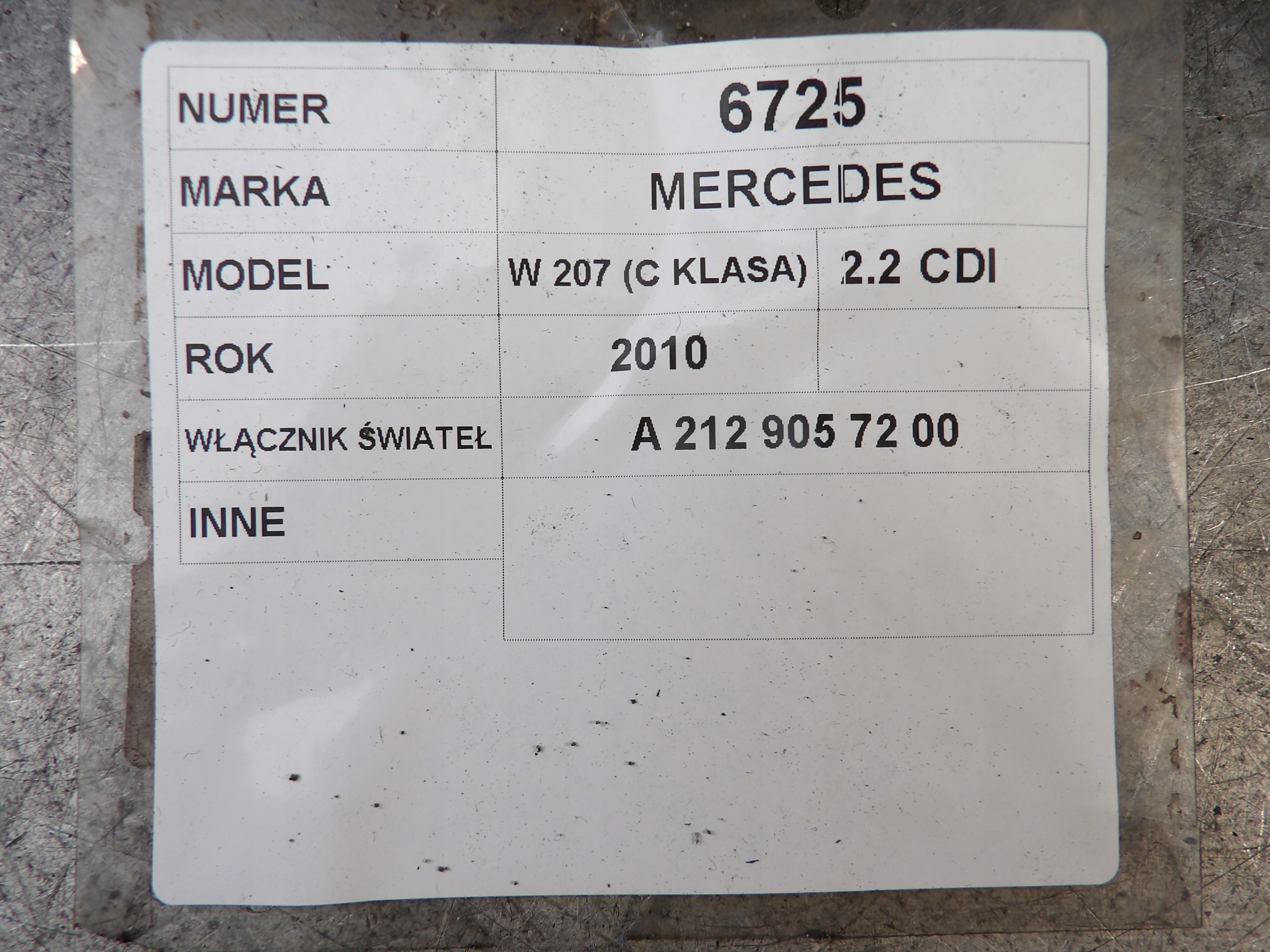 Mercedes W207 coupe interruttore luci A2129057200 10021629