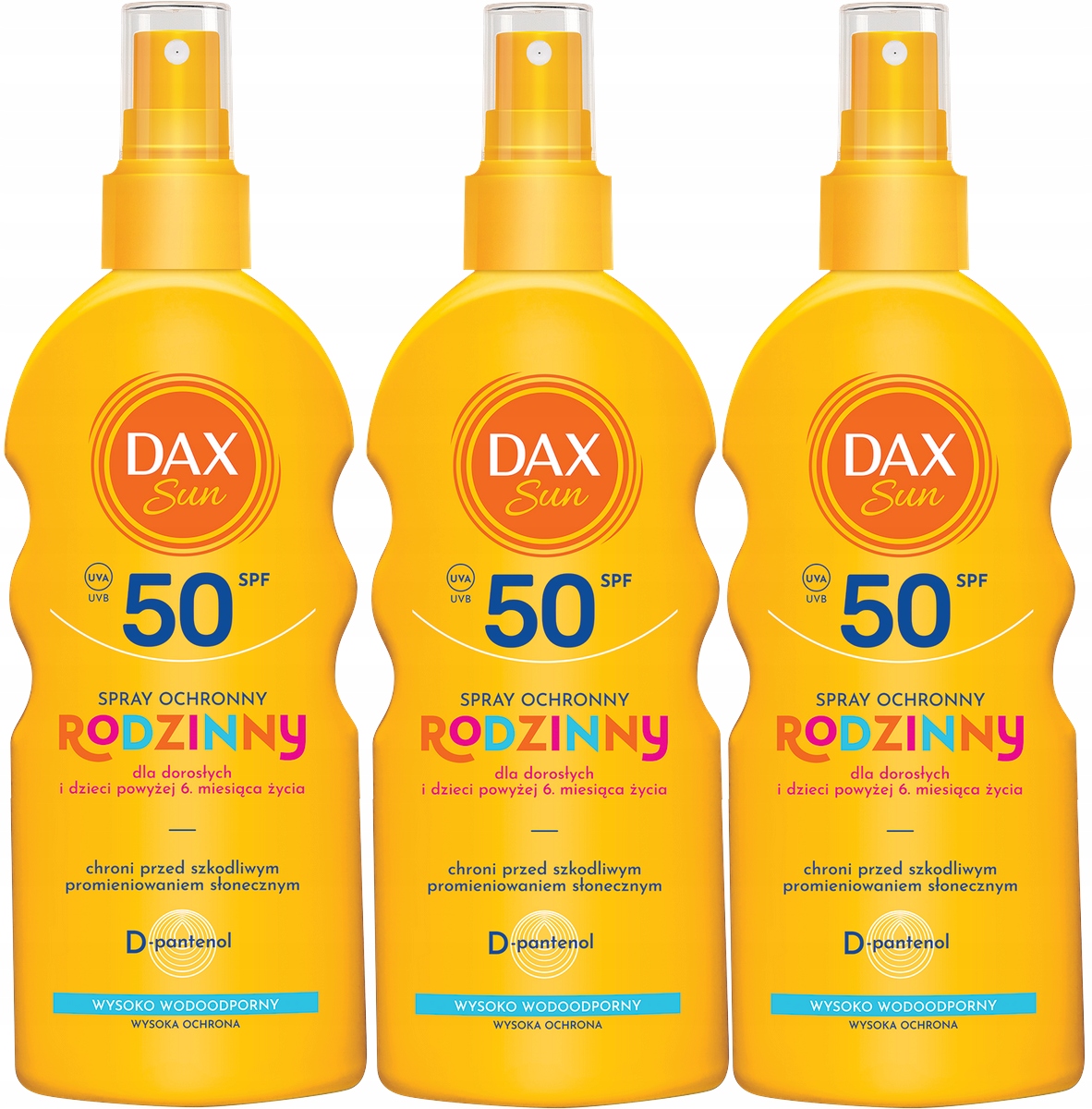 3 x Dax Sun Rodinný ochranný sprej SPF50 200 Ml Extrakt z bavlny Peptidy