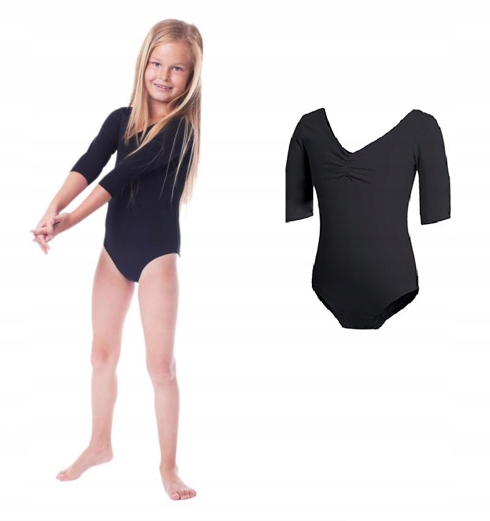 

Czarne Body Gimnastyczne 3/4 Rękaw Balet 140/146