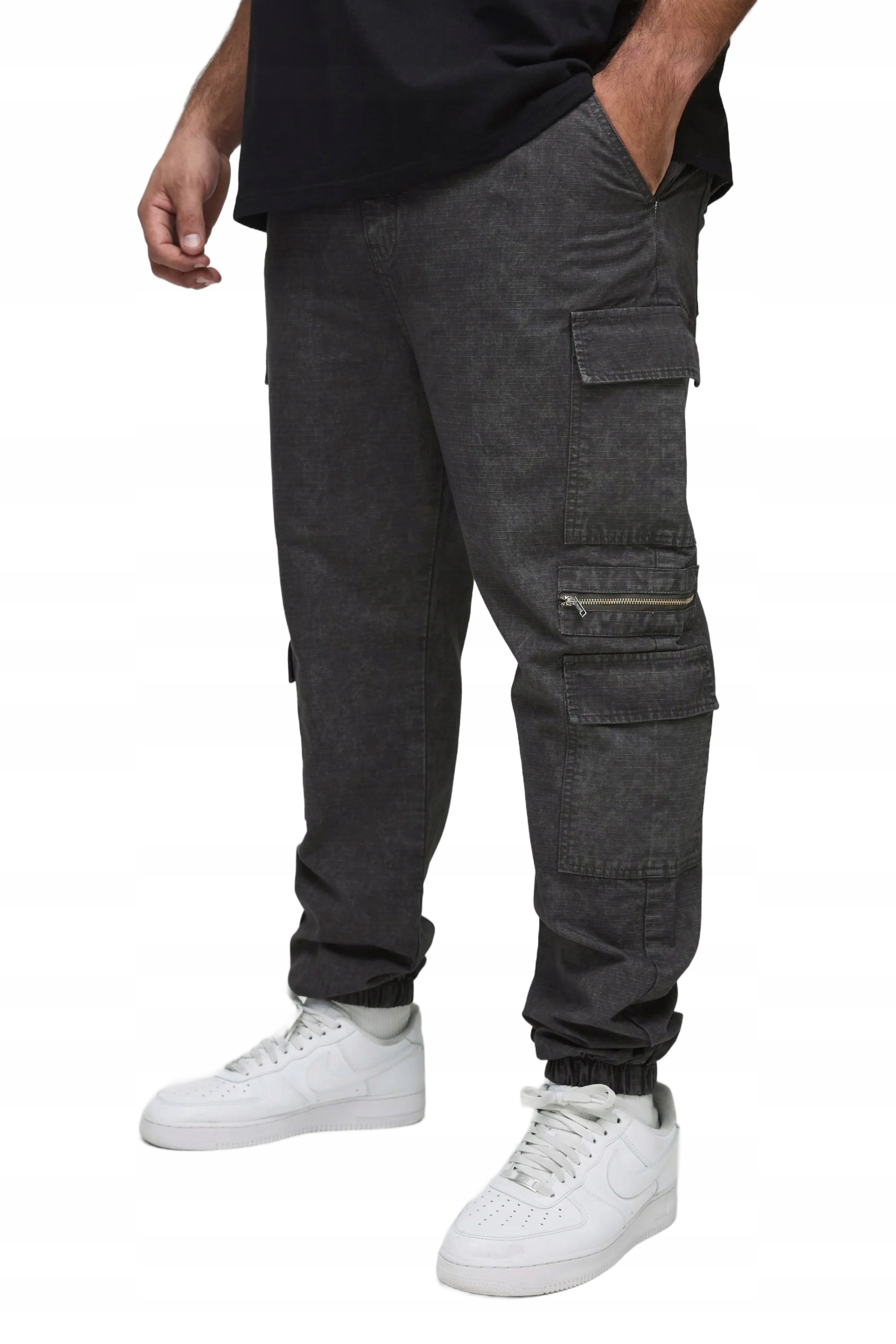 Boohooman Pánské Kapsáče Kalhoty Černé Se Zipem A Manžetou 42 Z3A