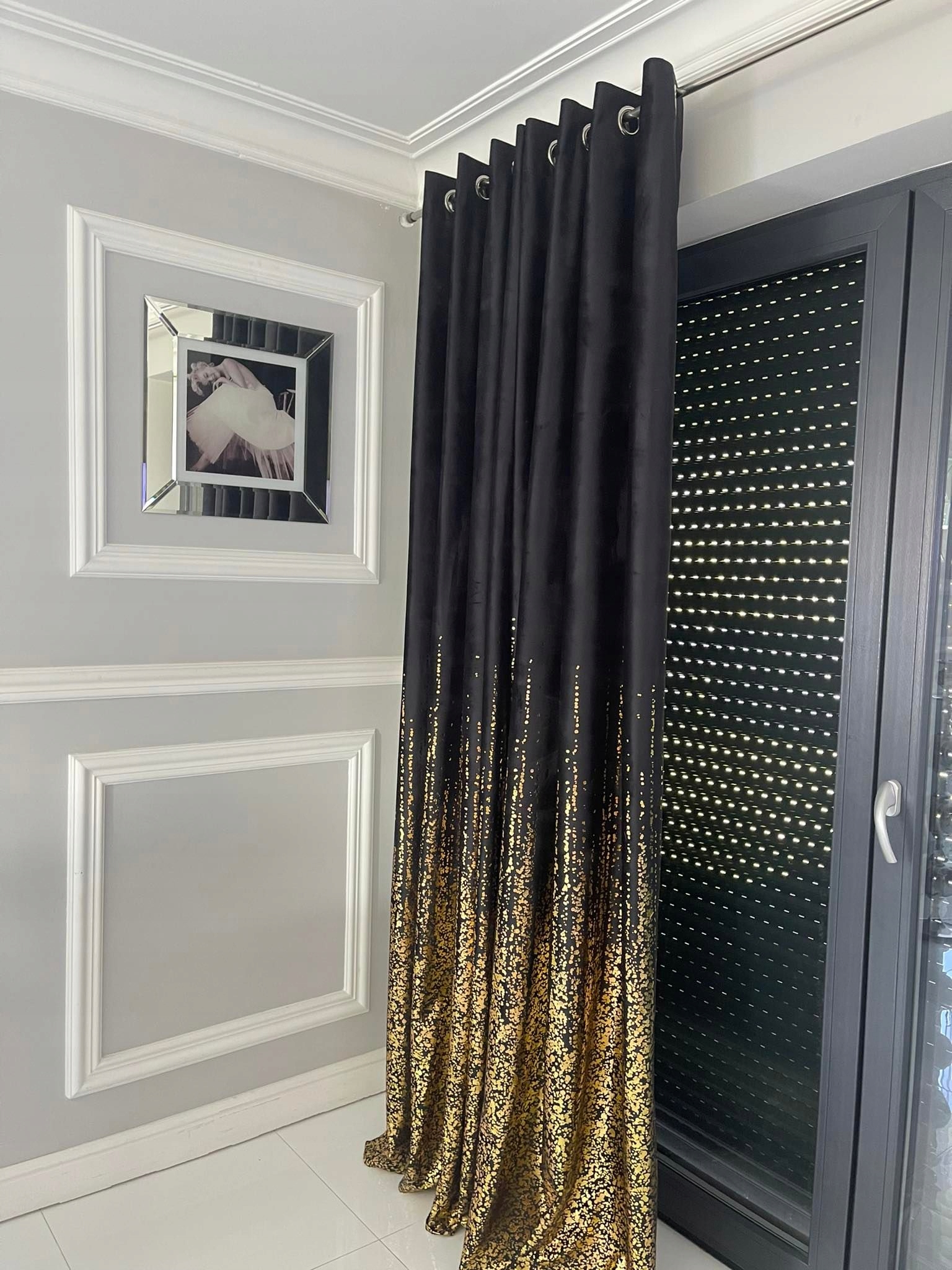 

Zasłona welur 140x250 Glam czarny złoty przelotki