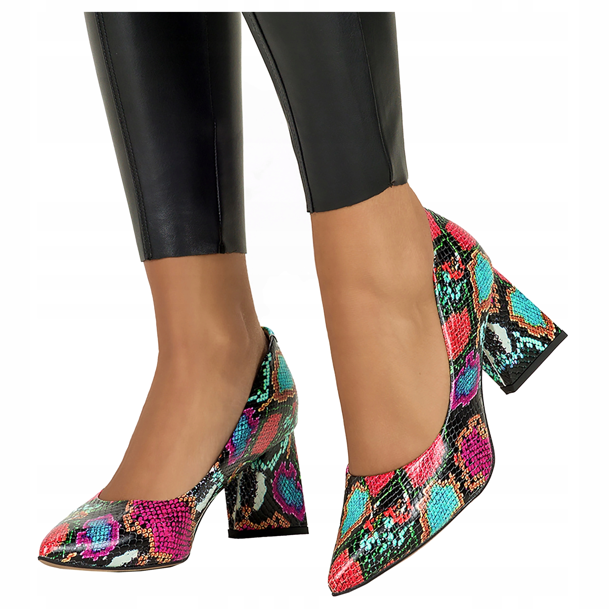 Kožené Dámské Lodičky Módní Hadí Vzor Ozdobný Trojúhelníkový Podpatek vel. 36