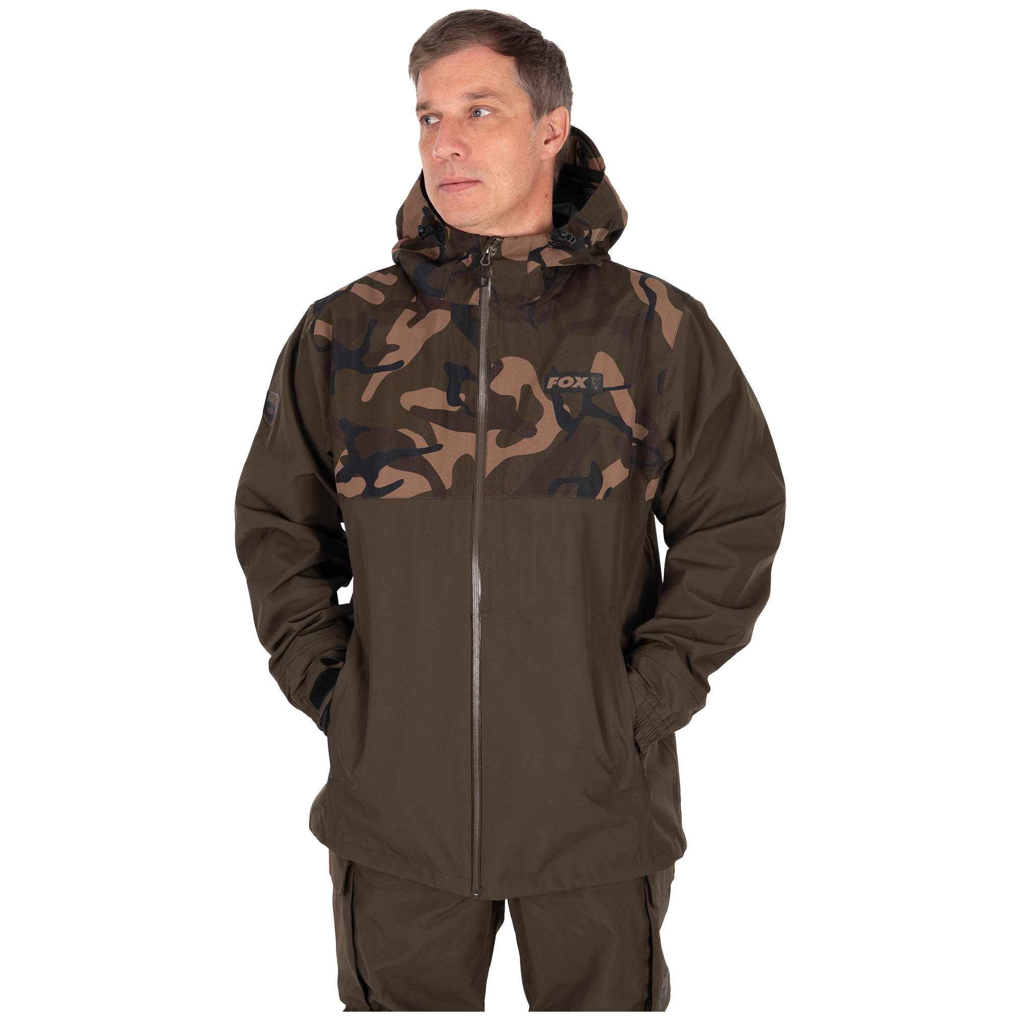 Pánská rybářská nepromokavá bunda Fox RS25K Khaki Camo Std Jacket vel. S