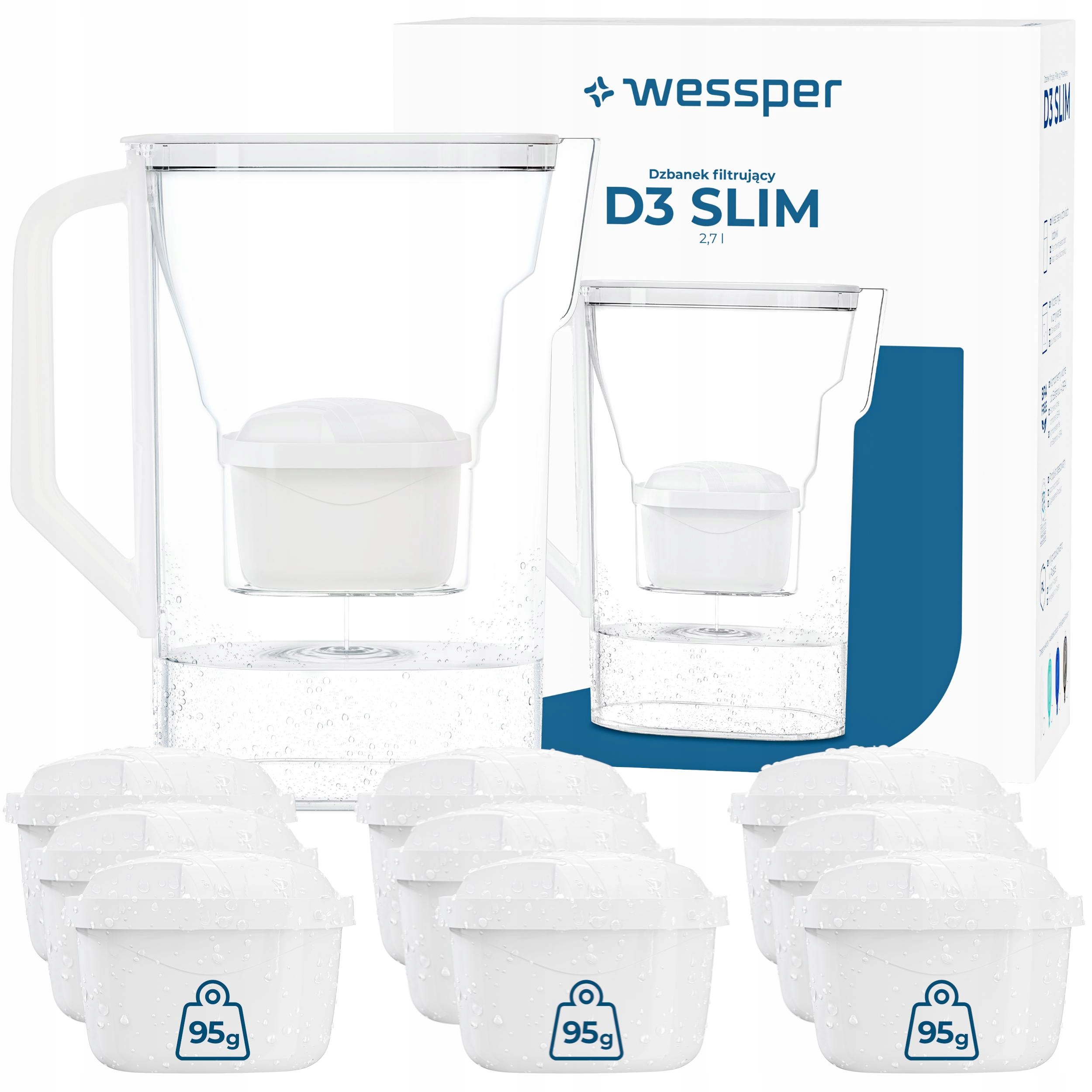 Filtrační konvice do ledničky Wessper D3 Slim 2,7 l 10 x filtr