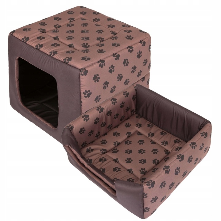 Pelíšek a bouda 2v1, obdélníkové pelíšek pro psa se stříškou 38x38 cm