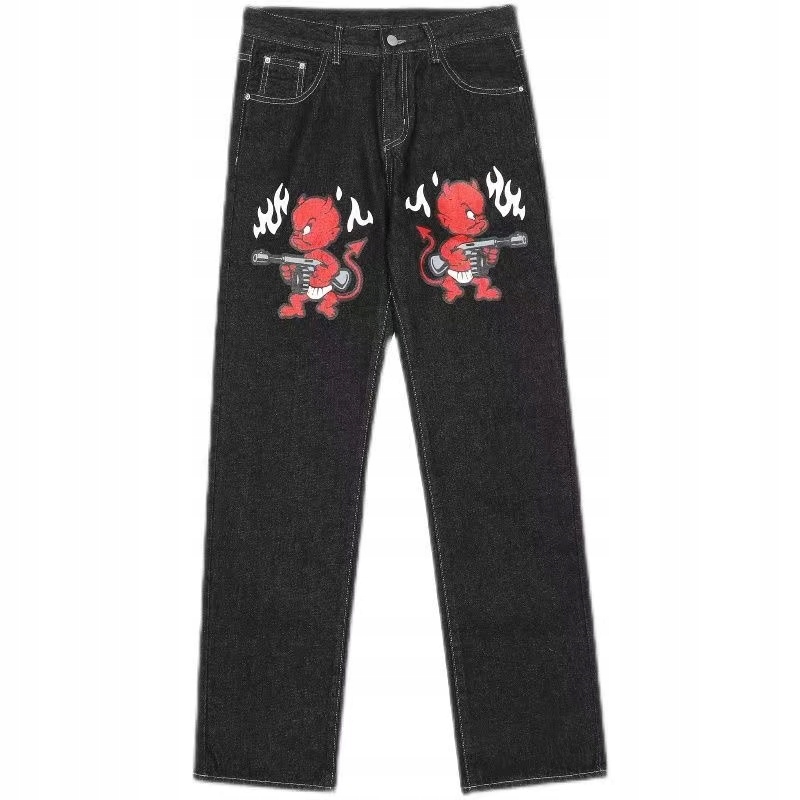 Jeans Y2K jeansy męskie hip-hopowe Ropa z nadrukie 13527845147 - Allegro.pl