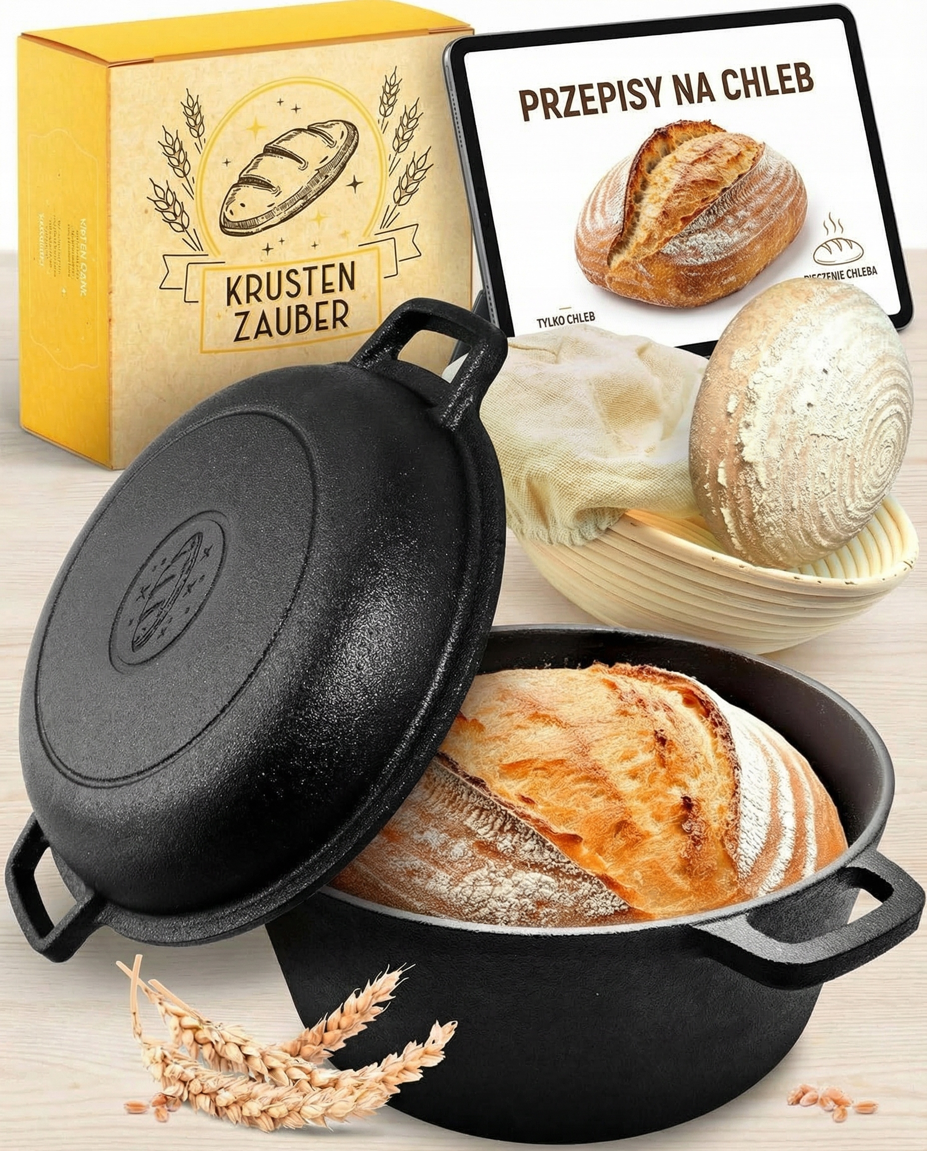 Liatinový Hrniec Na Pečenie Chleba 26 CM 4,7 L S Pokrievkou Rozrastovým Košom