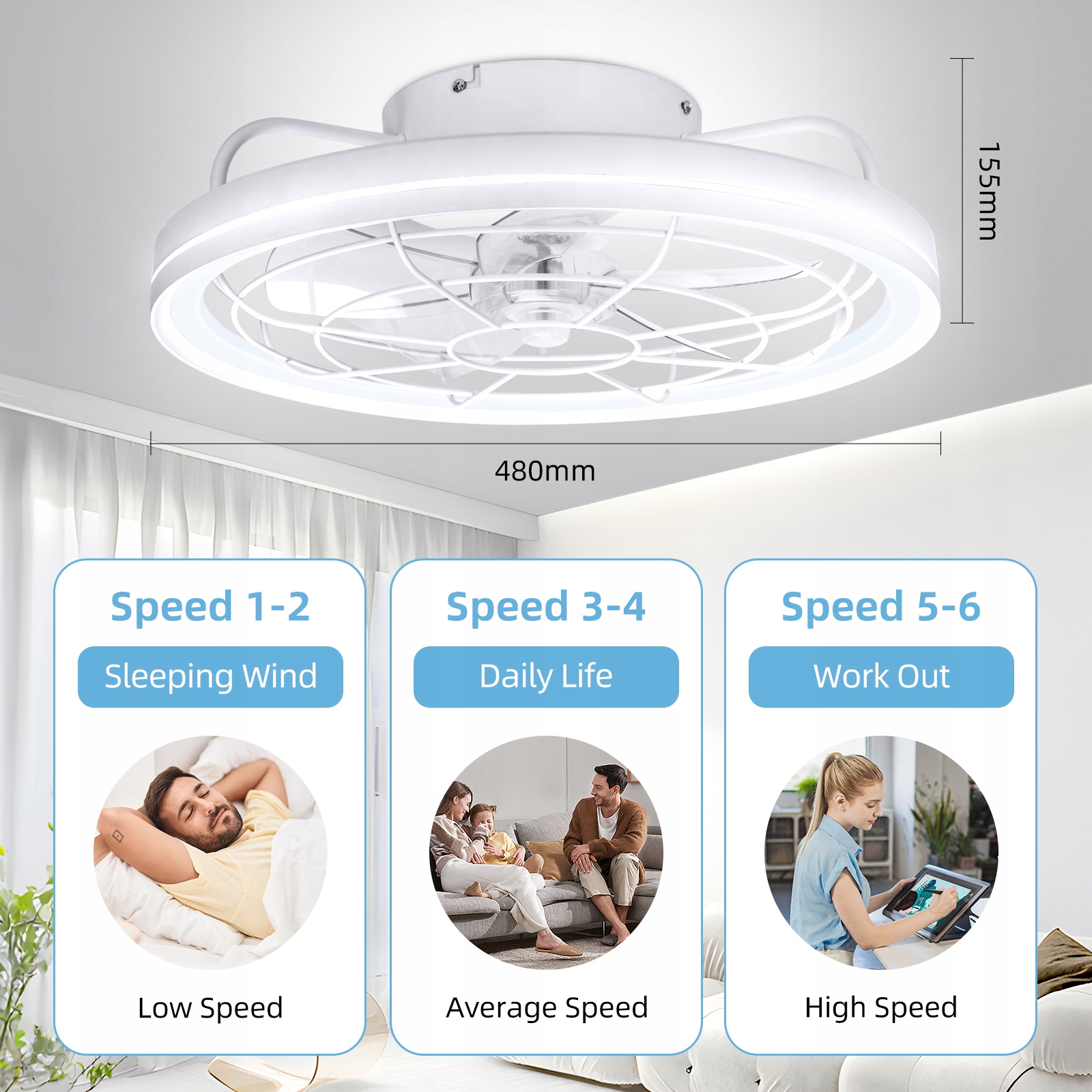 Wentylator sufitowy Aigostar z pilotem do LED Timer biały 60W 6500K Marka Aigostar