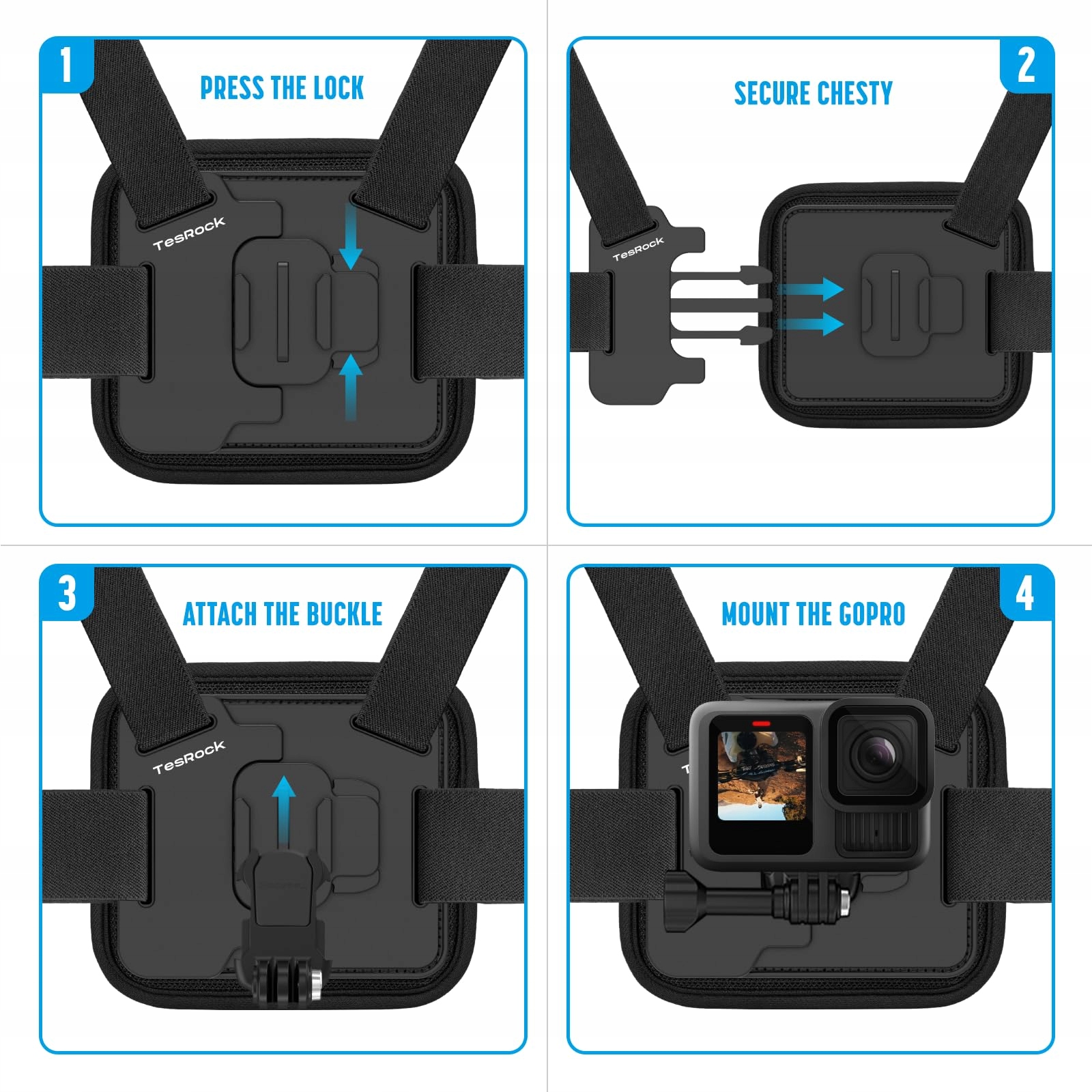 Pas Na Klatkę Piersiową Do Kamer Akcji Sportowych GoPro DJI Czarny TesRock — miniatura 7