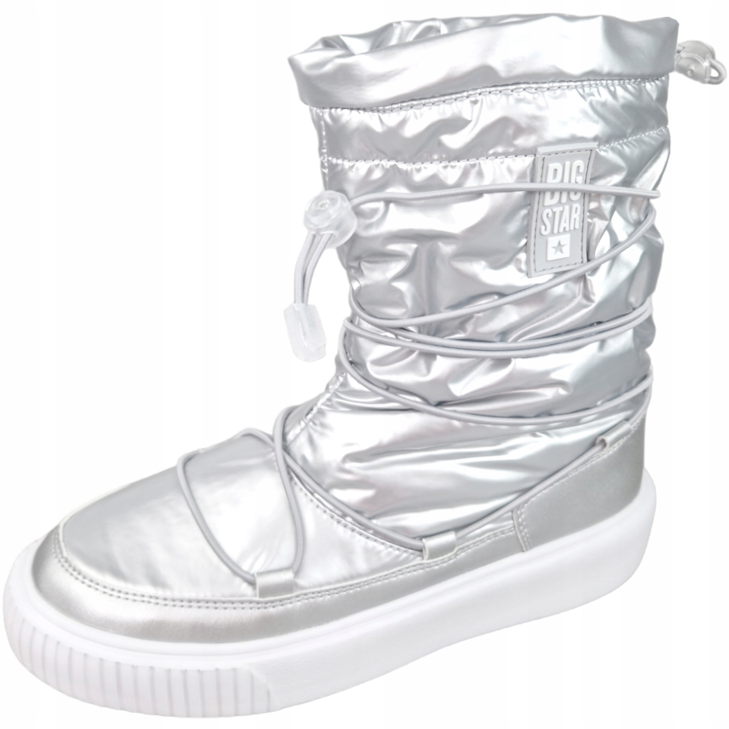 Buty Zimowe Damskie Ocieplane śniegowce szare srebrne Big Star KK274195 38 Wzór dominujący bez wzoru