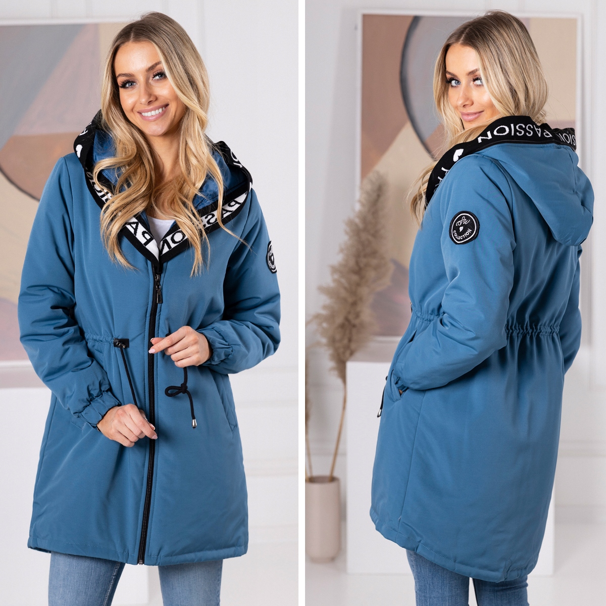 PASSION Kurtka PARKA Płaszcz Z KAPTUREM Kurtki 4 KOLORY z Napisami 5XL Kolekcja wiosenna jesienna