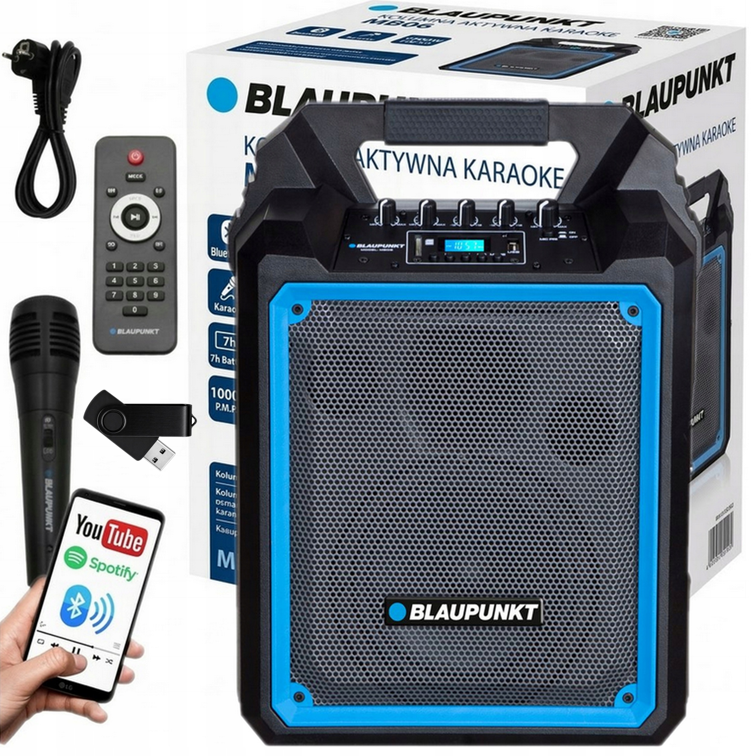 Kolumna Aktywna Blaupunkt MB06 karaoke Bt Usb 500W Pilot Mikrofon Equalizer