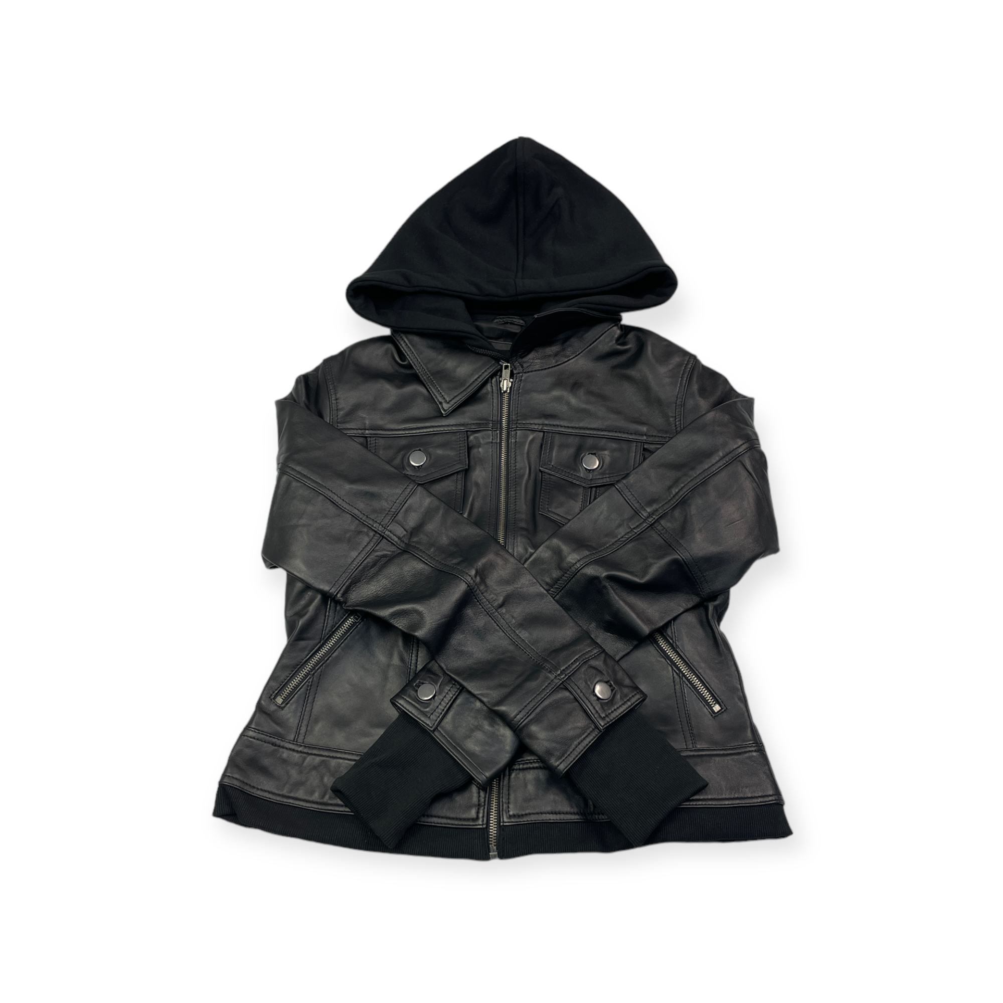 Dámská kožená bunda s kapucí Real Leather M