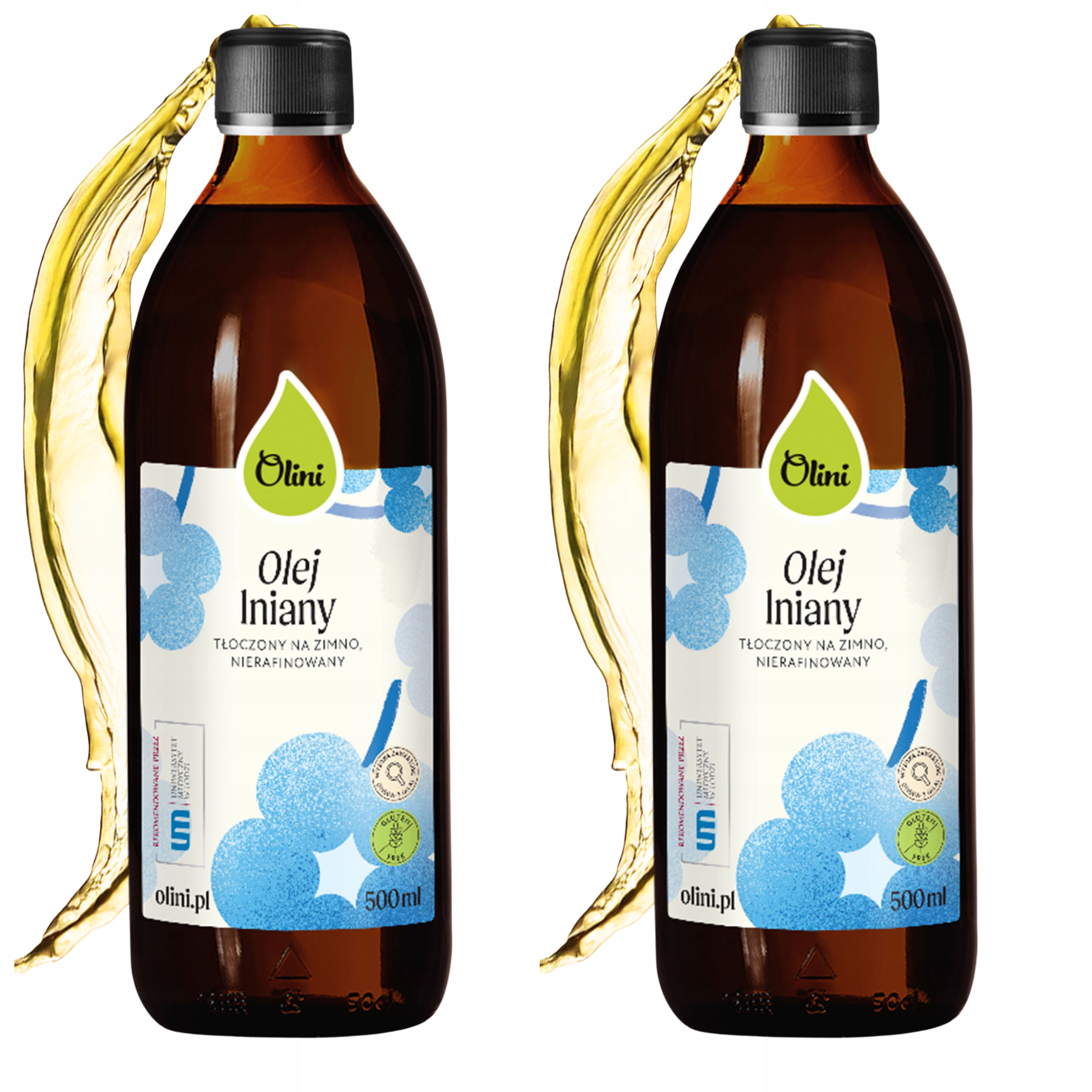 Levně 2x Lněný olej lisovaný za studena, nerafinovaný, přírodní Olini 500 ml