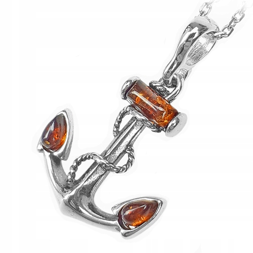 Stříbrná námořnická Kotva přívěsek z přírodního baltský jantar stříbro 925