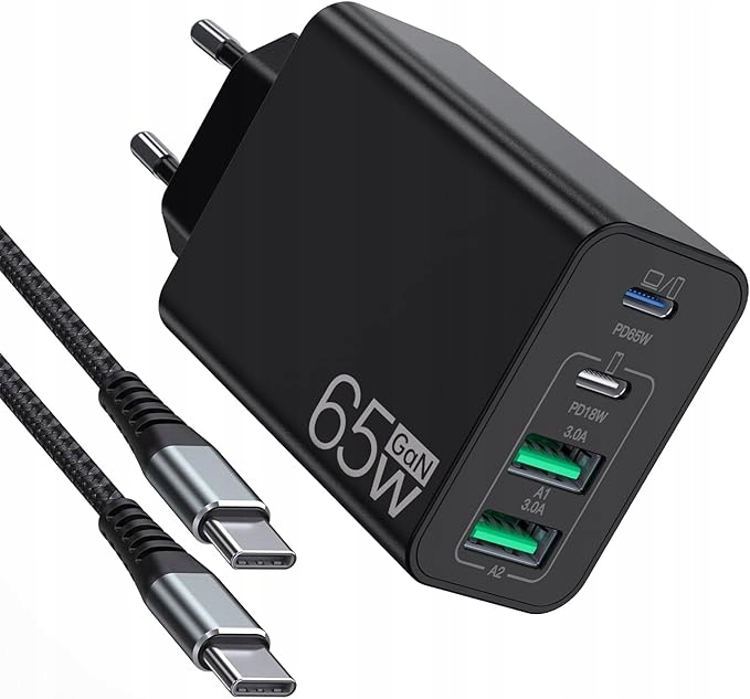 Ładowarka Usb C 65W 4Port Z Kablem 2M MacBook iPhone Galaxy Laptop Anykon